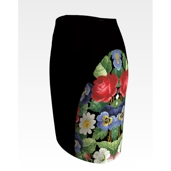 СЖ174дЧнннн Спідниця жіноча, домоткане полотно, чорне. Барвиста вишиванка. Заготовка для вишивки бісером або нитками