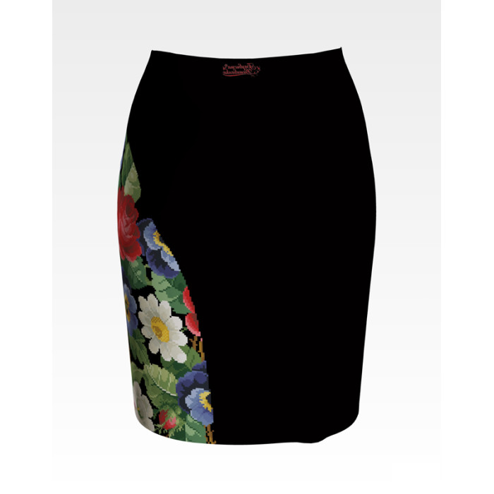 СЖ174дЧнннн Спідниця жіноча, домоткане полотно, чорне. Барвиста вишиванка. Заготовка для вишивки бісером або нитками