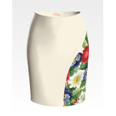 СЖ174кМнннн Барвиста вишиванка Заготовка для вишивки - Спідниця жіноча Троянди, братки, петунії, ромашки р.42-54 атлас, бежевий