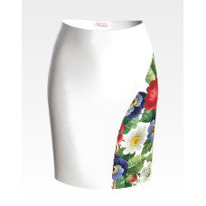 СЖ174шБнннн Барвиста вишиванка Заготовка для вишивки - Спідниця жіноча Троянди, братки, петунії, ромашки р.42-54 шовк, білий