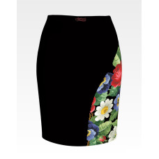 СЖ174шЧнннн Барвиста вишиванка Заготовка для вишивки - Спідниця жіноча Троянди, братки, петунії, ромашки р.42-54 шовк, чорний