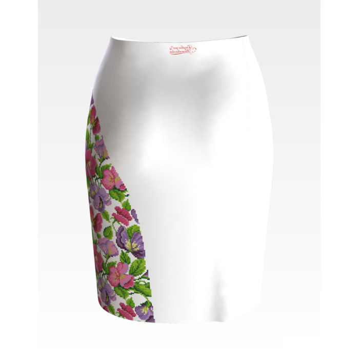 СЖ176кБнннн Спідниця жіноча, атлас-коттон, білий. Барвиста вишиванка. Заготовка для вишивки бісером або нитками