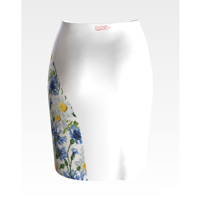 СЖ177кБнннн Спідниця жіноча, атлас-коттон, білий. Барвиста вишиванка. Заготовка для вишивки бісером або нитками