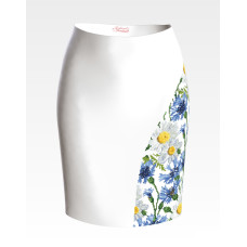 СЖ177шБнннн Барвиста вишиванка Заготовка для вишивки - Спідниця жіноча Волошки і ромашки р.42-54 шовк, білий