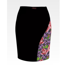 СЖ179шЧнннн Барвиста вишиванка Заготовка для вишивки - Спідниця жіноча Фіалки і троянди р.42-54 шовк, чорний