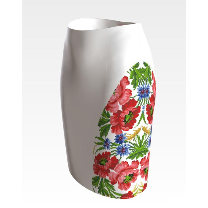 СЖ180кБнннн Спідниця жіноча, атлас-коттон, білий. Барвиста вишиванка. Заготовка для вишивки бісером або нитками