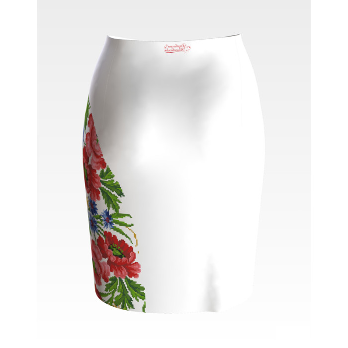 СЖ180кБнннн Спідниця жіноча, атлас-коттон, білий. Барвиста вишиванка. Заготовка для вишивки бісером або нитками