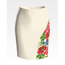 СЖ180кМнннн Барвиста вишиванка Заготовка для вишивки - Спідниця жіноча Червоні маки, волошки, колоски р.42-54 атлас, бежевий