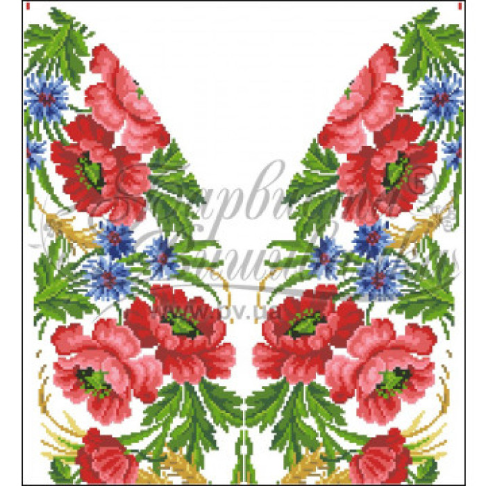 СЖ180пБнннн Барвиста вишиванка Заготовка для вишивки - Спідниця жіноча Червоні маки, волошки, колоски р.42-54 габардин, білий