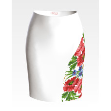 СЖ180шБнннн Барвиста вишиванка Заготовка для вишивки - Спідниця жіноча Червоні маки, волошки, колоски р.42-54 шовк, білий