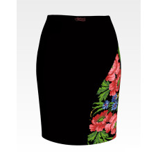 СЖ180шЧнннн Барвиста вишиванка Заготовка для вишивки - Спідниця жіноча Червоні маки, волошки, колоски р.42-54 шовк, чорний