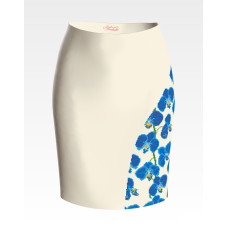 СЖ183дМнннн Барвиста вишиванка Заготовка для вишивки - Спідниця жіноча Сині орхідеї р.42-54 домоткане полотно, бежевий