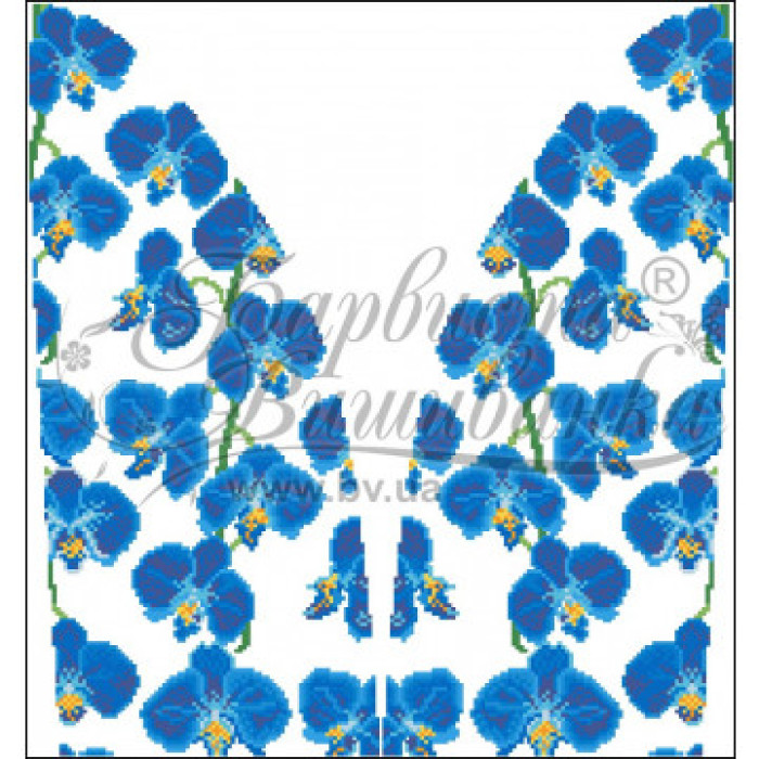 СЖ183пБнннн Барвиста вишиванка Заготовка для вишивки - Спідниця жіноча Сині орхідеї р.42-54 габардин, білий