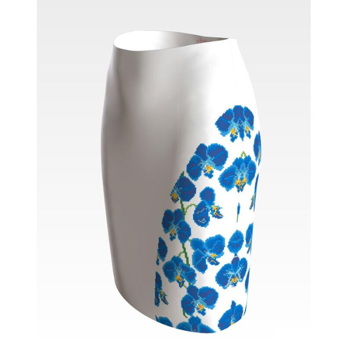 СЖ183пБнннн Барвиста вишиванка Заготовка для вишивки - Спідниця жіноча Сині орхідеї р.42-54 габардин, білий