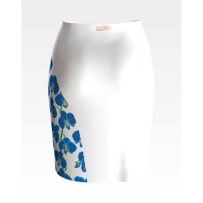 СЖ183пБнннн Барвиста вишиванка Заготовка для вишивки - Спідниця жіноча Сині орхідеї р.42-54 габардин, білий