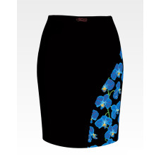 СЖ183шЧнннн Барвиста вишиванка Заготовка для вишивки - Спідниця жіноча Сині орхідеї р.42-54 шовк, чорний