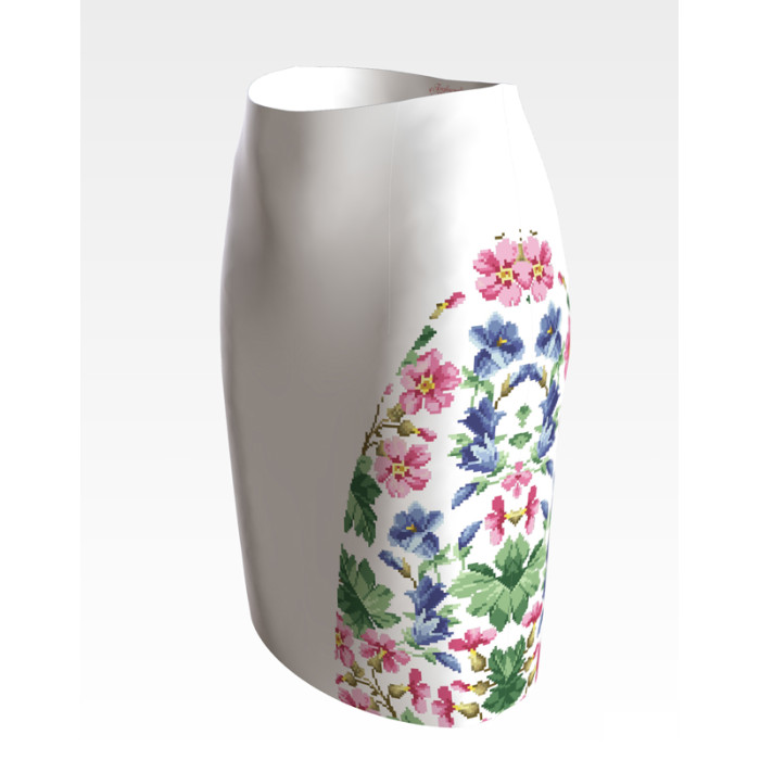 СЖ184шБнннн Барвиста вишиванка Заготовка для вишивки - Спідниця жіноча Цвіт шипшини, дзвіночки р.42-54 шовк, білий