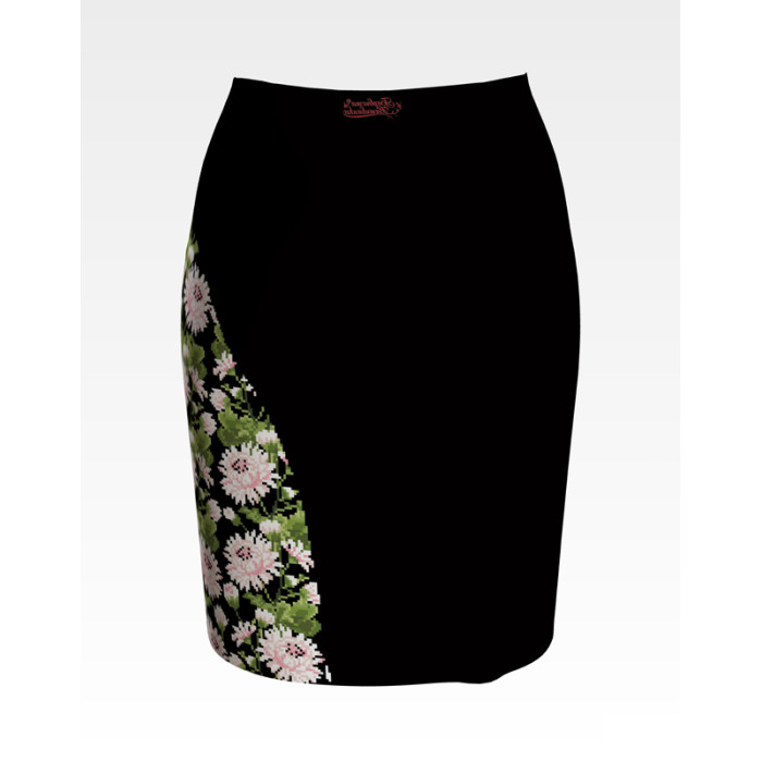 СЖ186шЧнннн Барвиста вишиванка Заготовка для вишивки - Спідниця жіноча Ніжні хризантеми р.42-54 шовк, чорний