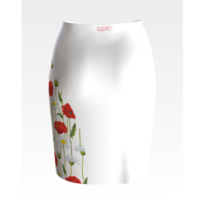 СЖ189кБнннн Спідниця жіноча, атлас-коттон, білий. Барвиста вишиванка. Заготовка для вишивки бісером або нитками