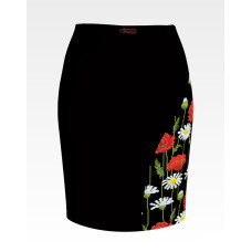 СЖ189шЧнннн Барвиста вишиванка Заготовка для вишивки - Спідниця жіноча Ромашки і маки р.42-54 шовк, чорний