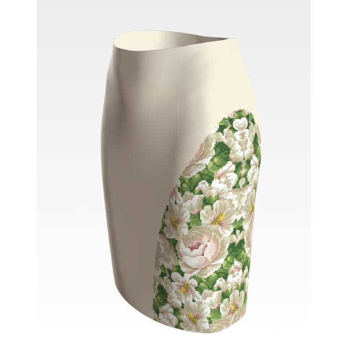 СЖ190кМнннн Барвиста вишиванка Заготовка для вишивки - Спідниця жіноча Білі мальви і троянди р.42-54 атлас, бежевий