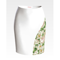 СЖ190пБнннн Барвиста вишиванка Заготовка для вишивки - Спідниця жіноча Білі мальви і троянди р.42-54 габардин, білий