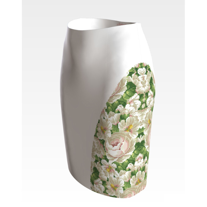 СЖ190пБнннн Барвиста вишиванка Заготовка для вишивки - Спідниця жіноча Білі мальви і троянди р.42-54 габардин, білий