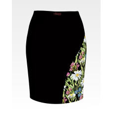 СЖ192шЧнннн Барвиста вишиванка Заготовка для вишивки - Спідниця жіноча Ромашки, волошки, дзвіночки р.42-54 шовк, чорний