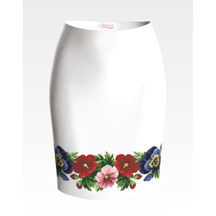 СЖ351кБнннн Спідниця жіноча, атлас-коттон, білий. Барвиста вишиванка. Заготовка для вишивки бісером