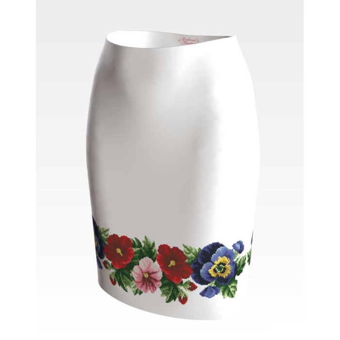 СЖ351кБнннн Спідниця жіноча, атлас-коттон, білий. Барвиста вишиванка. Заготовка для вишивки бісером