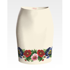 СЖ351кМнннн Барвиста вишиванка Заготовка для вишивки - Спідниця жіноча Мальви, троянди, братки р.42-54 атлас, бежевий