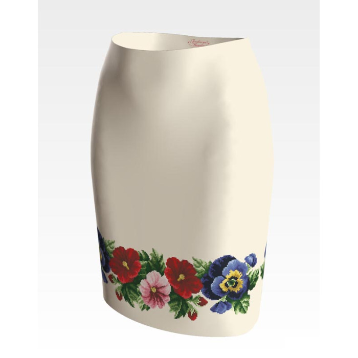 СЖ351кМнннн Барвиста вишиванка Заготовка для вишивки - Спідниця жіноча Мальви, троянди, братки р.42-54 атлас, бежевий