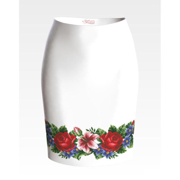 СЖ361кБнннн Спідниця жіноча, атлас-коттон, білий. Барвиста вишиванка. Заготовка для вишивки бісером