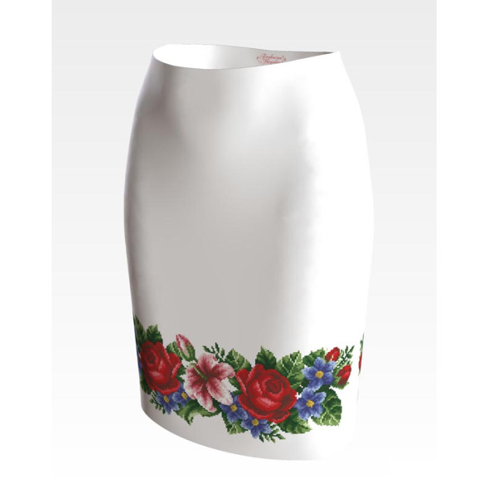 СЖ361кБнннн Спідниця жіноча, атлас-коттон, білий. Барвиста вишиванка. Заготовка для вишивки бісером