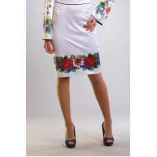 СЖ361пБнннн Барвиста вишиванка Заготовка для вишивки - Спідниця жіноча Лілеї, троянди, незабудки р.42-54 габардин, білий