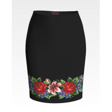 СЖ361шЧнннн Барвиста вишиванка Заготовка для вишивки - Спідниця жіноча Лілеї, троянди, незабудки р.42-54 шовк, чорний
