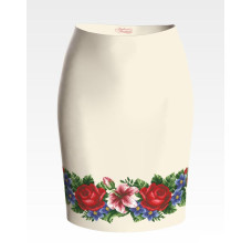 СЖ361шМнннн Барвиста вишиванка Заготовка для вишивки - Спідниця жіноча Лілеї, троянди, незабудки р.42-54 шовк, бежевий