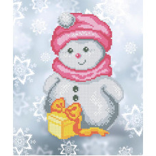 Т-0056 Сніговик в рожевій шапочці. ВДВ. Схема на тканині для вишивання бісером(Знятий з виробництва)