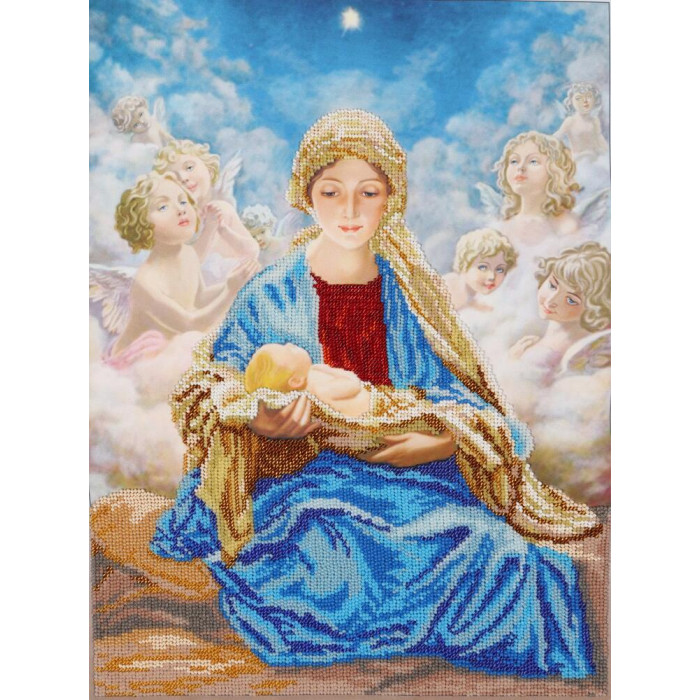 Т-0437 Мадонна з Ісусом і Ангели. ВДВ. Схема на тканині для вишивання бісером