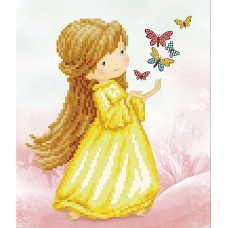Т-0781 Дівчинка з метеликом. ВДВ. Схема на тканині для вишивання бісером
