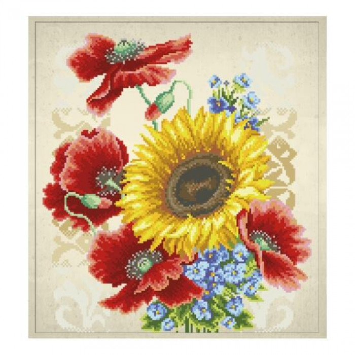 Т-0793 Триптих Польові квіти. ВДВ. Схема на тканині для вишивання бісером
