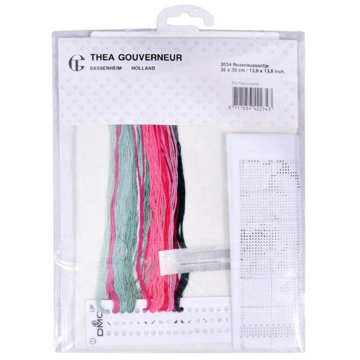 T2034A Thea Gouverneur Набір для вишивки рахунковим хрестиком - Подушка Троянда Rose Bouquet Cushion 35x35 см, Aida 12