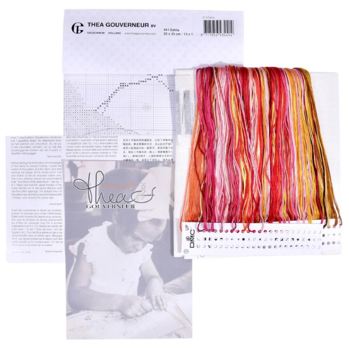 T441A Thea Gouverneur Набір для вишивки  рахунковим хрестиком - Подушка Жоржина Dahlia , 33x33 см, Aida 16