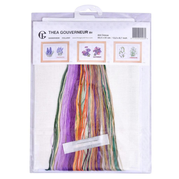 T444A Thea Gouverneur Набір для вишивки рахунковим хрестиком - Панно крокусів Crocus Panel 22x33 см, Aida 18