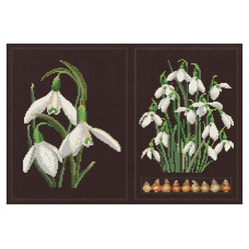 T446.05 Thea Gouverneur Набір для вишивки рахунковим хрестиком - Панно пролісків Snowdrops Panel22x33 см, Aida 18 (чорна)