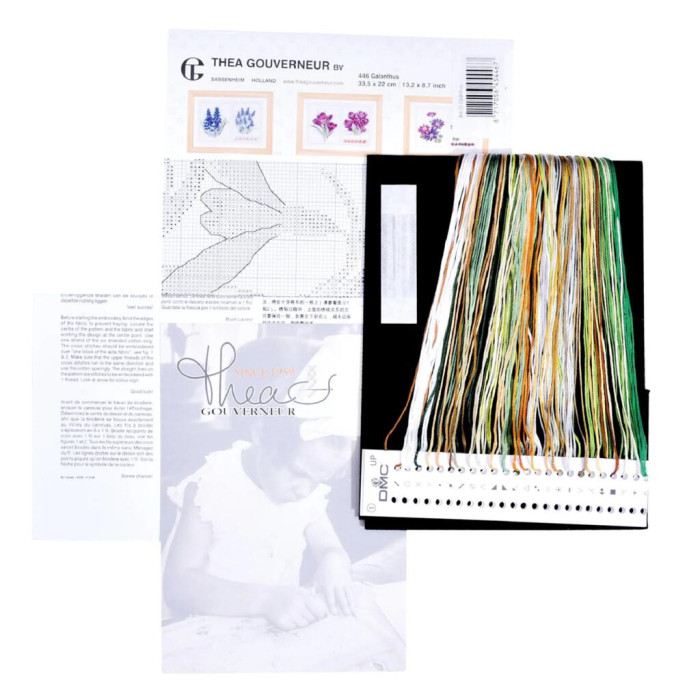 T446.05 Thea Gouverneur Набір для вишивки рахунковим хрестиком - Панно пролісків Snowdrops Panel22x33 см, Aida 18 (чорна)