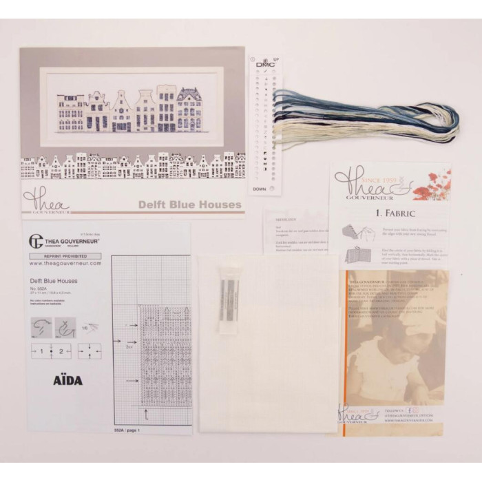 T552A Thea Gouverneur Набір для вишивки рахунковим хрестиком - Блакитні будинки Делфта Delft Blue Houses 11x27 см, Aida 18
