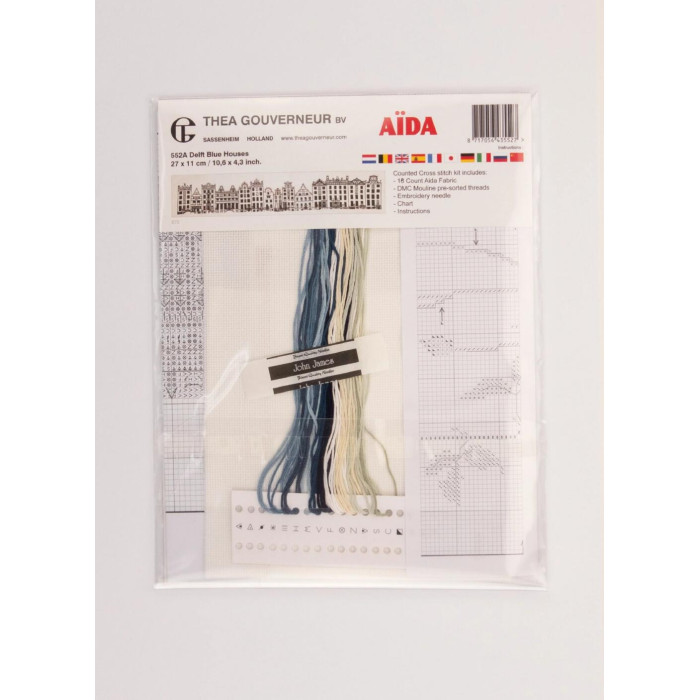 T552A Thea Gouverneur Набір для вишивки рахунковим хрестиком - Блакитні будинки Делфта Delft Blue Houses 11x27 см, Aida 18