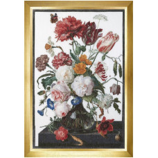 T785A Thea Gouverneur Набір для вишивки рахунковим хрестиком - Квіти в вазі Still Life with Flowers in a glass Vase 70x100 см, Aida 18