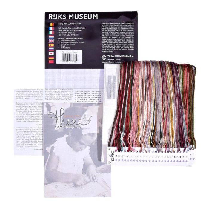 T785A Thea Gouverneur Набір для вишивки рахунковим хрестиком - Квіти в вазі Still Life with Flowers in a glass Vase 70x100 см, Aida 18